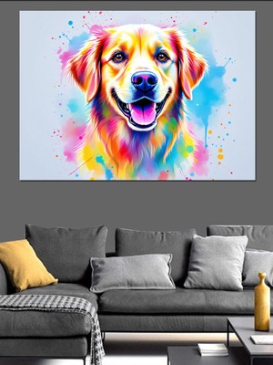 Renk Patlayan Neşeli Köpek Dekoratif Kanvas - Mdf Ahşap Tablo