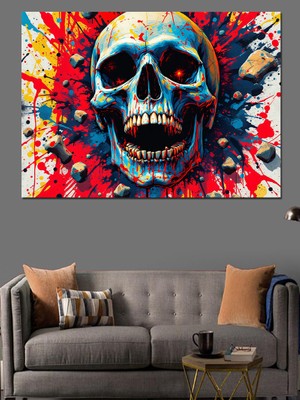 Renkli Fırça Izi Kuru Kafa Dekoratif Kanvas - Mdf Ahşap Tablo