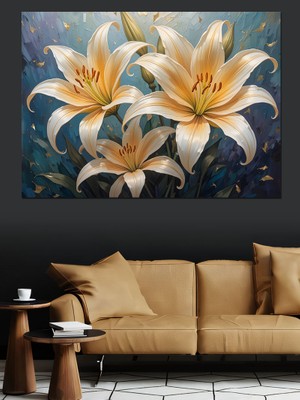 Beyaz Zambak Çiçek Aranjmanı Dekoratif Kanvas - Mdf Ahşap Tablo