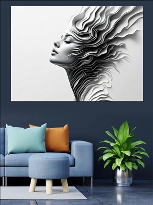 Siyah Beyaz Kadın Silüeti Dekoratif Kanvas - Mdf Ahşap Tablo