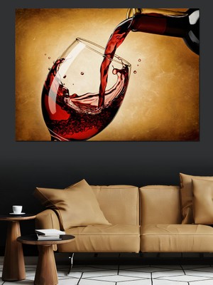 Kadehe Dökülen Şarap Dekoratif Kanvas - Mdf Ahşap Tablo