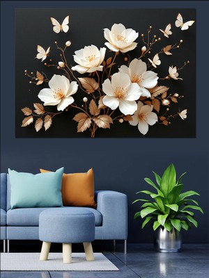 Beyaz Çiçek Kompozisyonu Dekoratif Kanvas - Mdf Ahşap Tablo