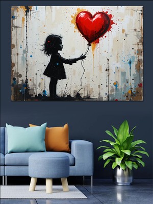 Balon Tutan Kız Dekoratif Kanvas - Mdf Ahşap Tablo