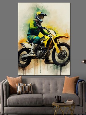 Motosikletçi Dekoratif Kanvas - Mdf Ahşap Tablo