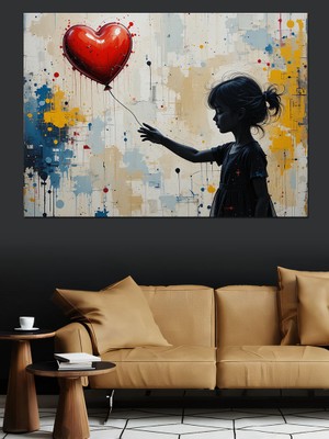 Balonlu Kız Sokak Sanatı Dekoratif Kanvas - Mdf Ahşap Tablo