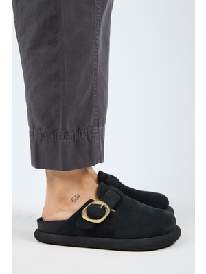 Manijero (Asymetry) Kadın  Deri Kemerli Tokalı Sabo Antrasit Terlik