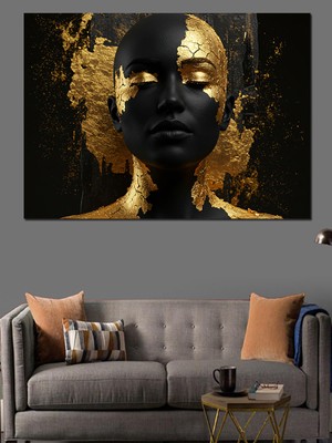 Altın Yaldızlı Kadın Portresi Dekoratif Kanvas - Mdf Ahşap Tablo