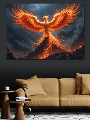 Alevlerden Doğan Anka Kuşu Dekoratif Kanvas - Mdf Ahşap Tablo