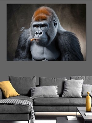 Güçlü Bakışlı Goril Dekoratif Kanvas - Mdf Ahşap Tablo