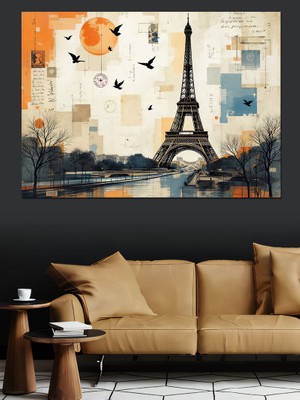 Eyfel Kulesi Kuşlu Kolaj Dekoratif Kanvas - Mdf Ahşap Tablo