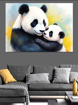 Sarılmakta Olan Panda Çifti Dekoratif Kanvas - Mdf Ahşap Tablo