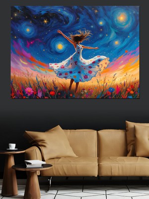 Uzayda Dans Eden Geyik Dekoratif Kanvas - Mdf Ahşap Tablo