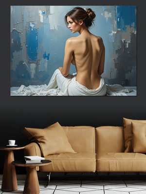 Sırtı Dönük Düşünceli Kadın Dekoratif Kanvas - Mdf Ahşap Tablo