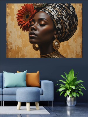 Afrikalı Kadın ve Çiçek Dekoratif Kanvas - Mdf Ahşap Tablo