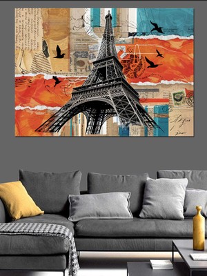 Eyfel Kulesi Kartpostal Tasarımı Dekoratif Kanvas - Mdf Ahşap Tablo