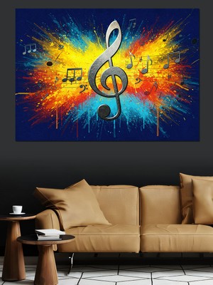 Renk Patlamalı Nota Dekoratif Kanvas - Mdf Ahşap Tablo