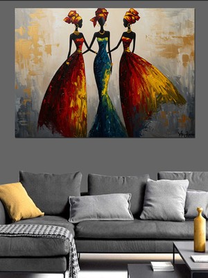 Renkli Elbiseli Dans Eden Kadınlar Dekoratif Kanvas - Mdf Ahşap Tablo