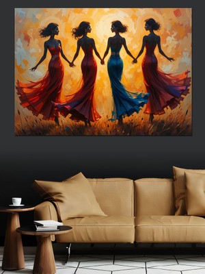 Renkli Elbiseli Dans Kadınlar Dekoratif Kanvas - Mdf Ahşap Tablo
