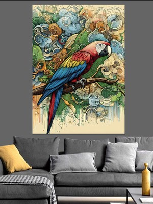 Renkli Papağan Dekoratif Kanvas - Mdf Ahşap Tablo