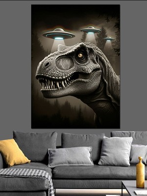 Dinozor Portresi Dekoratif Kanvas - Mdf Ahşap Tablo