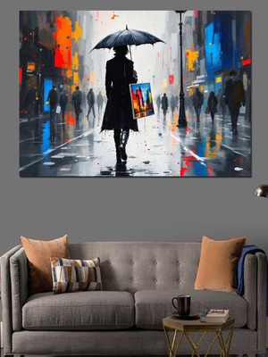 Yağmurlu Gün Yalnız Kadın Dekoratif Kanvas - Mdf Ahşap Tablo
