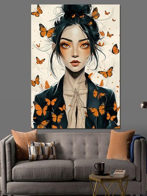 Kelebekli Kadın Dekoratif Kanvas - Mdf Ahşap Tablo