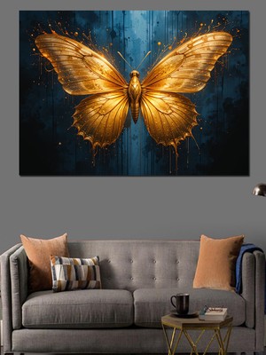 Altın Kelebek Sanatı Dekoratif Kanvas - Mdf Ahşap Tablo