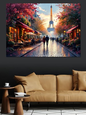 Eyfel Kulesi Sokak Işıkları Dekoratif Kanvas - Mdf Ahşap Tablo