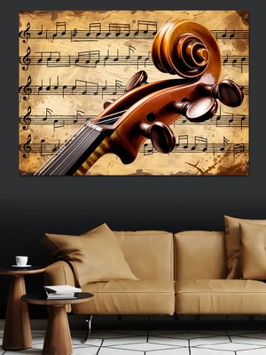 Notalar Arasında Keman Detayı Dekoratif Kanvas - Mdf Ahşap Tablo