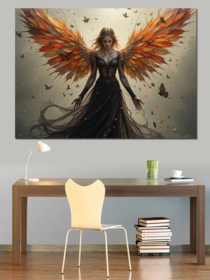 Alevli Kanatlı Güçlü Kadın Dekoratif Kanvas - Mdf Ahşap Tablo