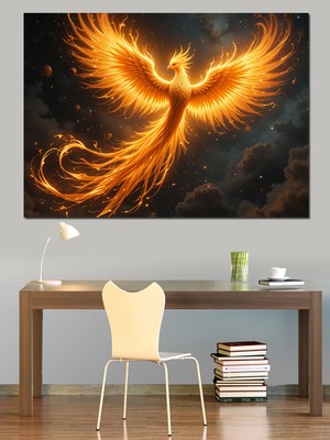 Alevli Anka Kuşu Uçuşta Dekoratif Kanvas - Mdf Ahşap Tablo