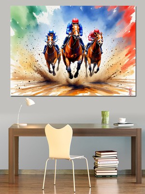Renk Patlamasında Koşan Atlar Dekoratif Kanvas - Mdf Ahşap Tablo