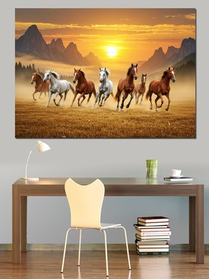 Gün Batımında Atlılar Dekoratif Kanvas - Mdf Ahşap Tablo