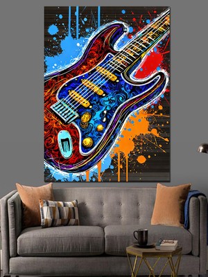 Renk Patlamalı Elektro Gitar Dekoratif Kanvas - Mdf Ahşap Tablo