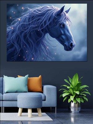 Mavi Parlayan Efsanevi At Dekoratif Kanvas - Mdf Ahşap Tablo