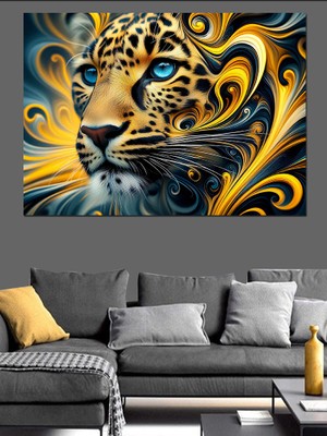 Altın Kıvrımlı Leopar Portresi Dekoratif Kanvas - Mdf Ahşap Tablo