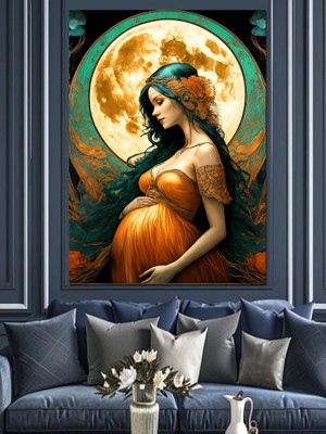 Dolunay Hamile Kadın Dekoratif Kanvas - Mdf Ahşap Tablo