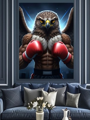 Boksör Kartal Dekoratif Kanvas - Mdf Ahşap Tablo