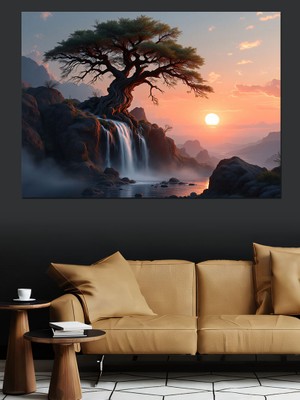 Gün Batımı Ağacı Dekoratif Kanvas - Mdf Ahşap Tablo