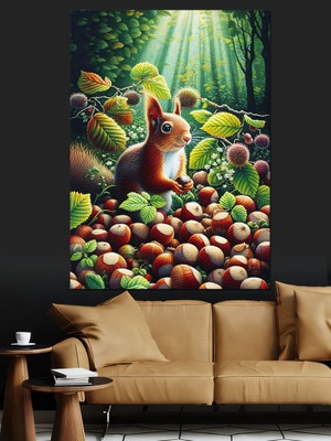 Fındık Sevimli Sincap Dekoratif Kanvas - Mdf Ahşap Tablo