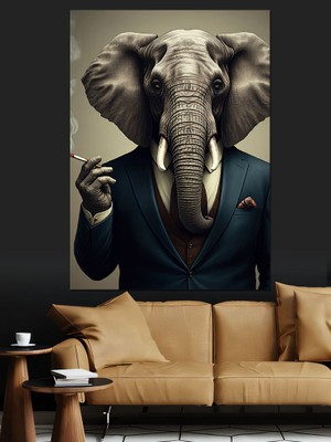Takım Elbiseli Fil Dekoratif Kanvas - Mdf Ahşap Tablo