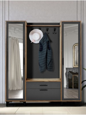 Lotus Ceviz Antrasit Aynalı Portmanto