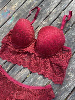 SMG Design Bordo Dantelli Destekli Bralet Takım
