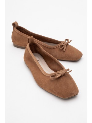 Luvi Sosa Toprak Süet  Deri Küt Burunlu Fiyonklu Kadın Babet Ayakkabı
