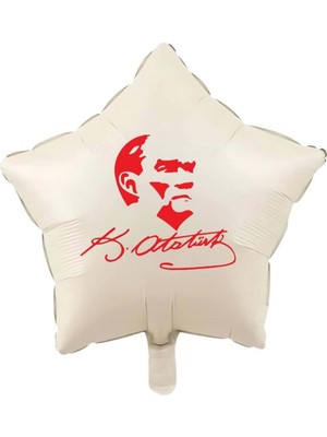 18 Inç Retro Beyaz (Krem) Renk Atatürk Temalı Yıldız Folyo Balon