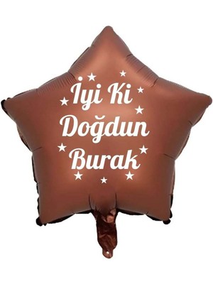 18 Inç Çikolata Kahve Renk Kişiye Özel Iyi Ki Doğdun Yazılı Yıldız Folyo Balon