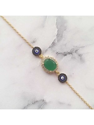 Nusret Takı 925 Ayar Gümüş Peridot Taşlı & Mineli Nazar Boncuklu Bileklik