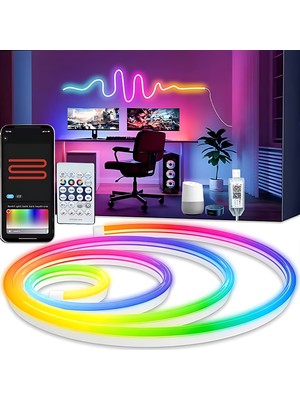 Rohs 5V Rgb Neon Şerit LED Lamba 5 Metre  Kumanda ile Kontrol Sınırsız Renk Tak Çalıştır