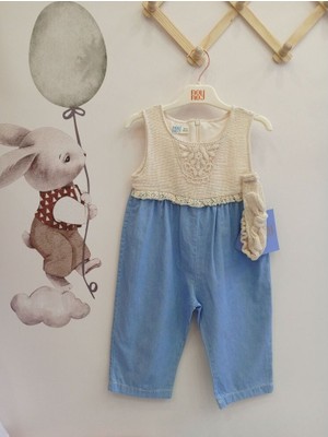 Noynoy Roba Yaka Detaylı Bandanalı Kot Kız Bebek Tulumu