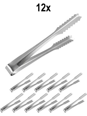 12 Adet Çelik 21 Cm. Buz ve Şeker Maşası MT129-12